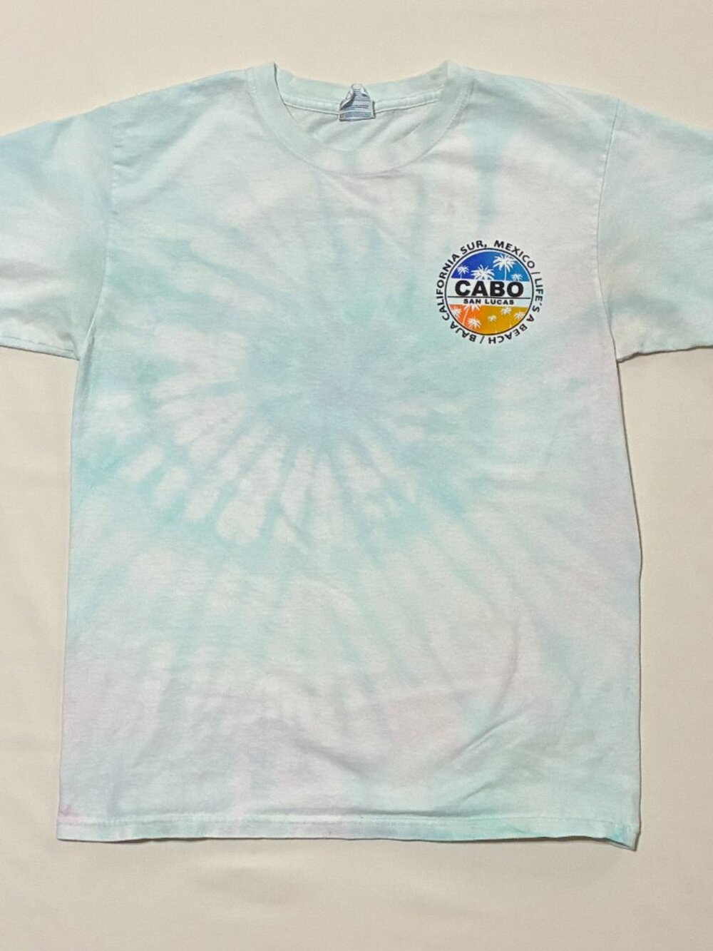 Cabo San Lucas T-Shirt; Tye-Dye; Blue/White; Size Medium; Made in Mexico